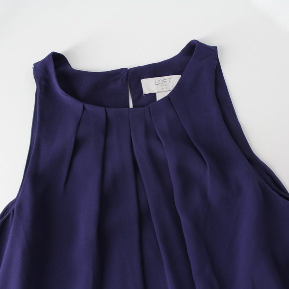 LOFT dress petite 00 00P Blue Embroidered Floral Hem Sleeveless Shift A-line - Picture 3 of 10